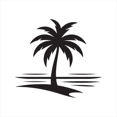 Obraz premium palm tree on beach silhouette sketch art vector idea collection