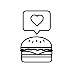 Vector art of burger with a heart in a speech bubble, love for food concept