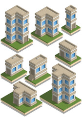 Set of modern houses. Isometric. Isolated on white background. Vector illustration.