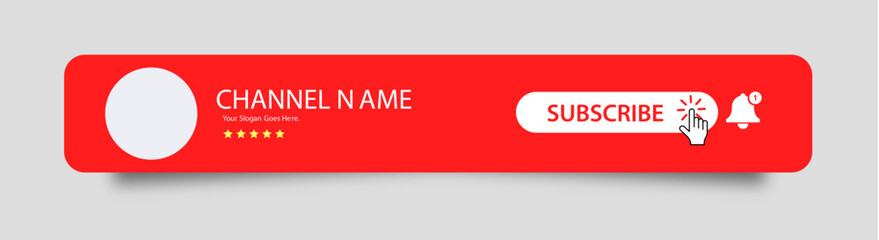 Red YouTube Subscribe Button Banner Template with Channel Name and slogan editable vector illustration