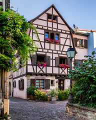 Street in the old town of Colmar in Alsace, France 