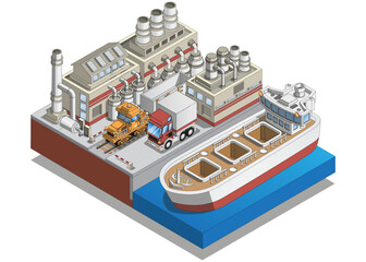 Sea industrial port. Isometric. Isolated on white background. Vector illustration.