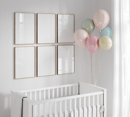 Mock up frame in children room, Scandinavian style interior background, 3D render