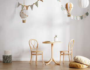 Plakat Warm and cozy children's room interior with fairy-tale motifs, 3d render