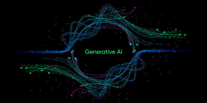 Illustration of abstract stream, AI brain concept. Artificial intelligence. Big data, technology, AI, data transfer, data flow, large language model, generative AI, LLM, NLP. NLG