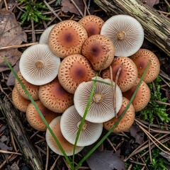 Mushroom Cap Cluster Top View (Gill Patterns)