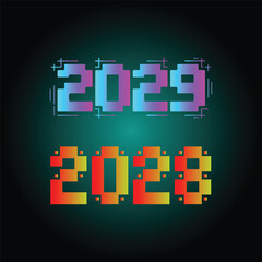 Pixelated gradient numbers 2029 and 2028, minimalist vector illustration.