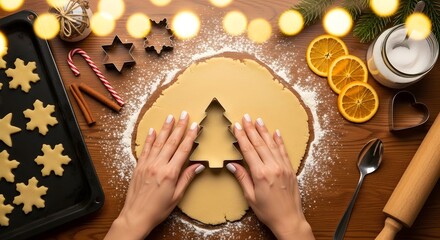 Holiday Baking Christmas Cookies Festive Preparation with Rolling Pin and Cookie Cutters