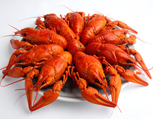 Cooked crayfish on a plate white isolated generative AI