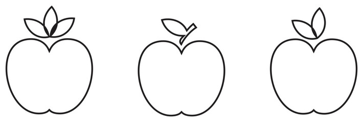 Minimalist apple outline vector design illustration set.