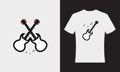 t-shirt with black and white Guitar logo design illustration