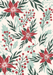 Fototapeta premium Poinsettias and berries Christmas floral