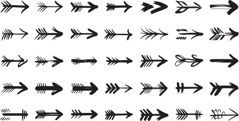 Vector Collection of Rustic Tribal Arrows Hand Drawn Brush Stroke Pointer Symbols