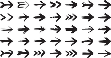 Set of black brush stroke arrows Hand-drawn grunge sketchy vector
