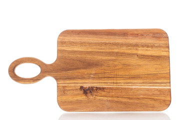Kitchen wooden board on a white background, close-up.