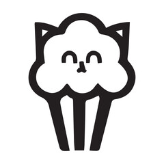 A black and white icon depicts a cupcake with cat ears a face and wrapper