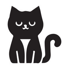A black cartoonstyle cat with closed eyes and a tail curled upwards