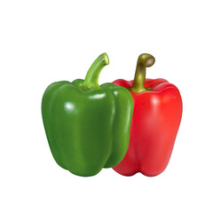 Vibrant green and red bell peppers stand out against a stark black background showcasing freshness and color