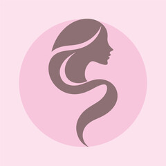  logo of a woman’s side profile with flowing hair, minimalist and elegant