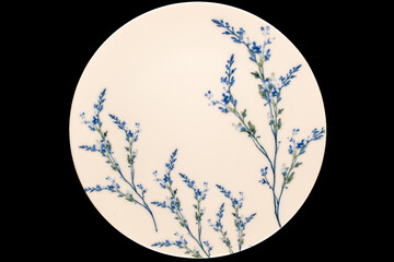 Ceramic plate on a black background, top view.