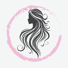  logo of a woman’s side profile with flowing hair, minimalist and elegant