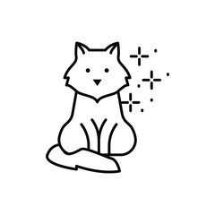 A black line drawing of a stylized fox sitting with sparkle details to the right