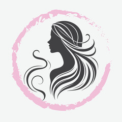  logo of a woman’s side profile with flowing hair, minimalist and elegant