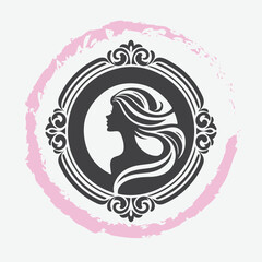  logo of a woman’s side profile with flowing hair, minimalist and elegant