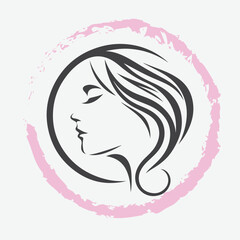  logo of a woman’s side profile with flowing hair, minimalist and elegant