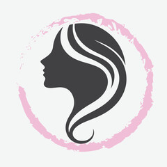  logo of a woman’s side profile with flowing hair, minimalist and elegant