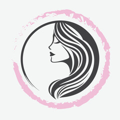  logo of a woman’s side profile with flowing hair, minimalist and elegant