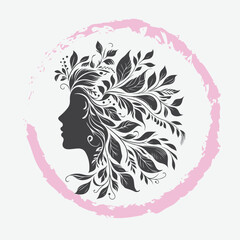  logo of a woman’s side profile with flowing hair, minimalist and elegant