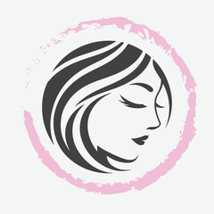  logo of a woman’s side profile with flowing hair, minimalist and elegant