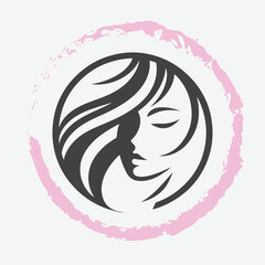  logo of a woman’s side profile with flowing hair, minimalist and elegant
