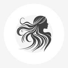  logo of a woman’s side profile with flowing hair, minimalist and elegant
