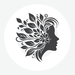logo of a woman’s side profile with flowing hair,