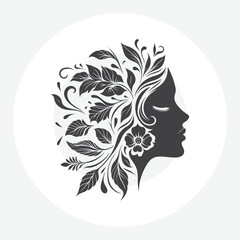 logo of a woman’s side profile with flowing hair,