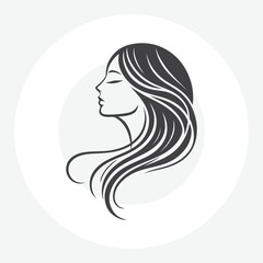 logo of a woman’s side profile with flowing hair,