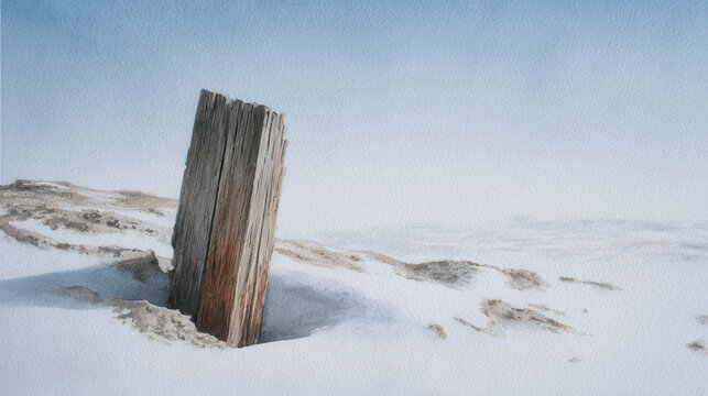 Weathered post winter snow barren landscape muted color serene mood