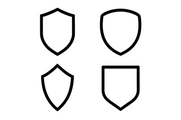 Collection of simple black line shield shapes representing safety, security, and protection concepts