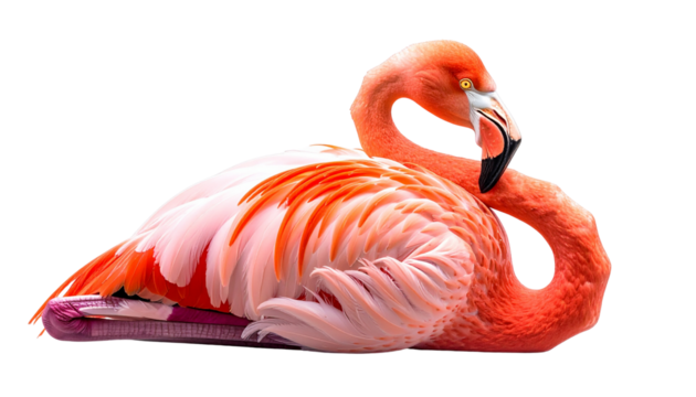 Curled Flamingo Relaxing with Head Resting on Body, Minimalist Composition