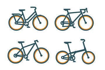 Obraz premium Four different types of bicycles: city, road, mountain, and folding bikes