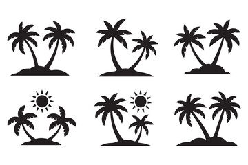 Fototapeta premium Tropical island silhouette with palm tree and sun summer vacation icon 