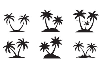 Tropical island silhouette with palm tree and sun summer vacation icon
