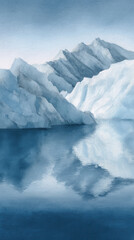 Watercolor glacier lagoon mountain reflection serene calm watercolor glacier lagoon reflection