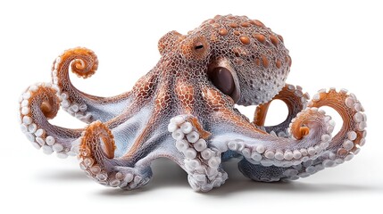A sea octopus spreads its tentacles in full display, its unique features and rich colors captured in stunning detail against a white background, showcasing the intricate beauty of marine life.