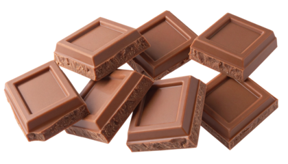 Floating Chocolate Bar Pieces in Mid-Air, Isolated
