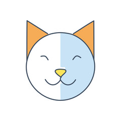 A cartoon cat face with orange ears divided by white and blue and a yellow nose
