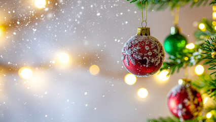Christmas and New Year holidays background with bokeh lights and Christmas tree.