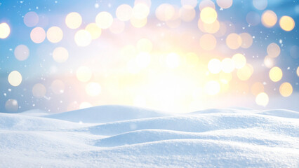 Winter background with snow and bokeh lights. Christmas and New Year background.